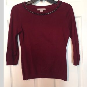 Burgundy BR beaded neck 3/4 sleeve sweater